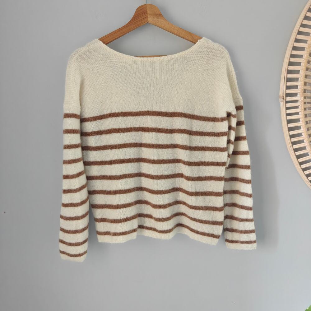 Sezane Barry Cardigan Ecru Camel Striped Mohair Alpaca Sweater XS - Picture 4 of 6